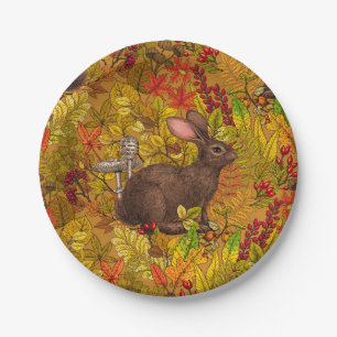 Autumn Rabbit on ochre Paper Plates