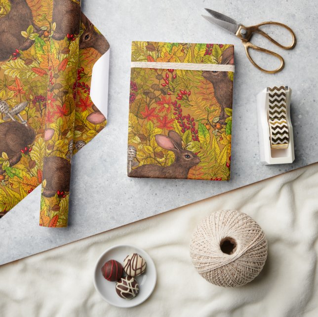 Autumn Rabbit on ochre Wrapping Paper (Crafts)