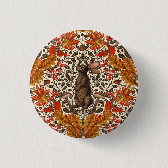 Autumn rabbit on off white button (Front)