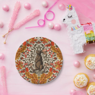 Autumn rabbit on off white paper plates