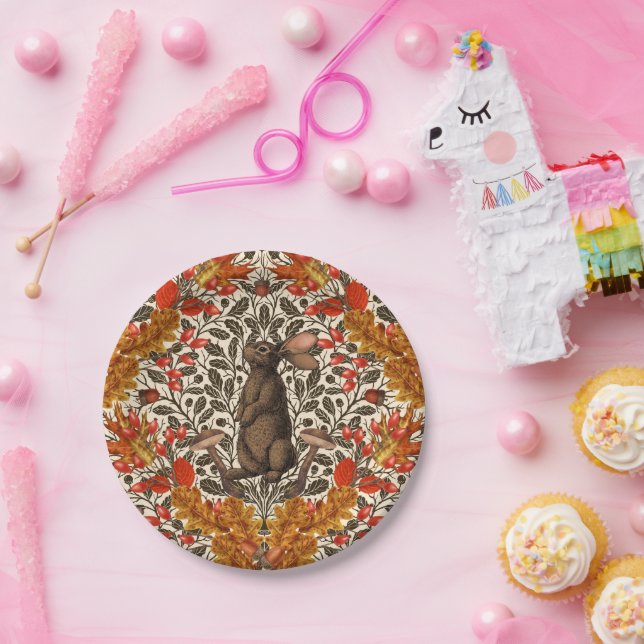 Autumn rabbit on off white paper plates (Party)