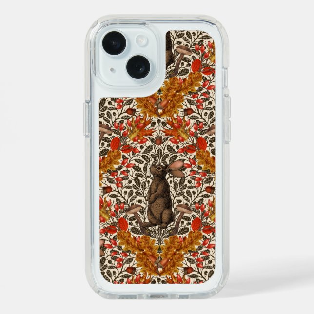 Autumn rabbit on off white speck iPhone case (Front (Blue))