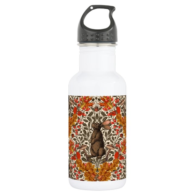 Autumn rabbit on off white stainless steel water bottle (Front)