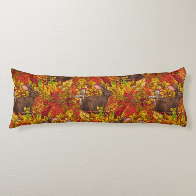 Autumn Rabbit on red Body Pillow (Front)