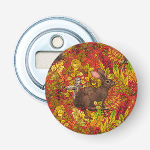 Autumn Rabbit on red Bottle Opener