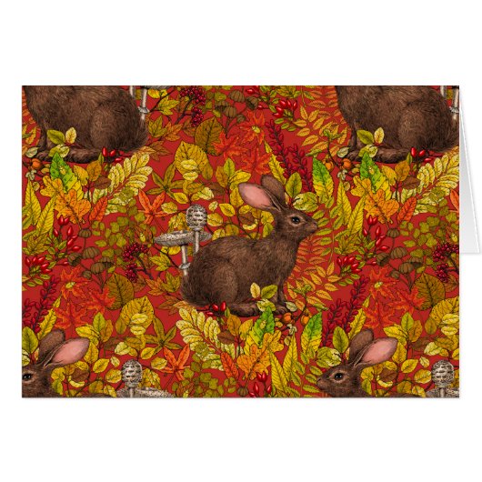 Autumn Rabbit on red Cards (Front Horizontal)