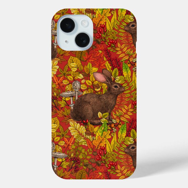 Autumn Rabbit on red Case-Mate iPhone Case (Back)