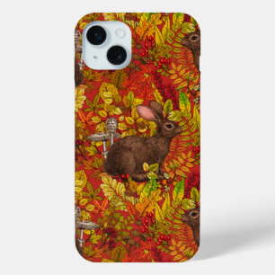 Autumn Rabbit on red iPhone 15 Plus Case