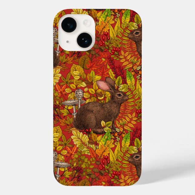 Autumn Rabbit on red Case-Mate iPhone Case (Back)