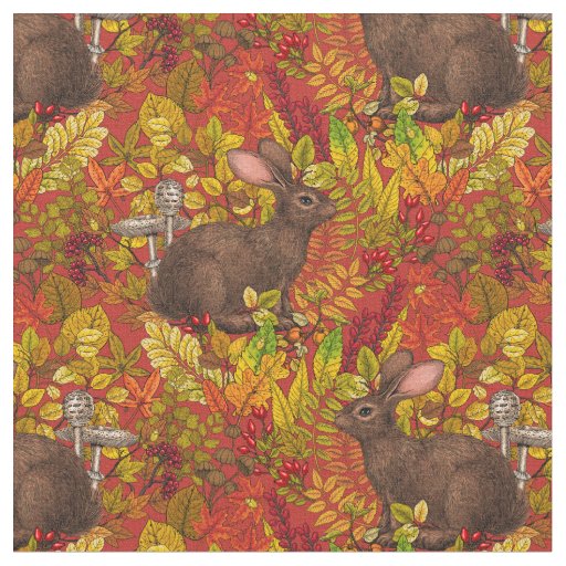 Autumn Rabbit on red Fabric