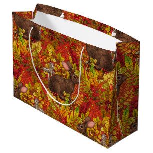 Autumn Rabbit on red Large Gift Bag