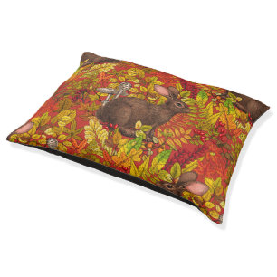 Autumn Rabbit on red Pet Bed