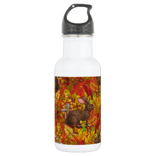 Autumn Rabbit on red Stainless Steel Water Bottle