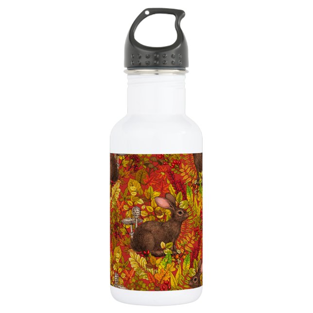 Autumn Rabbit on red Stainless Steel Water Bottle (Front)