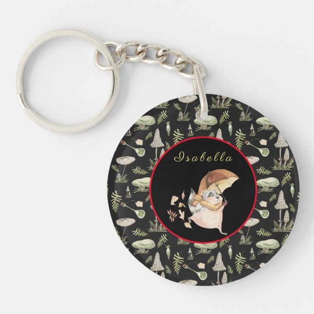 Autumn Raccoon Customize Text and Color Keychain (Front)