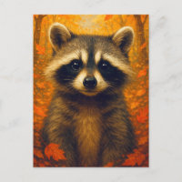 Autumn Raccoon Postcard Cute Animal  Fall Forest