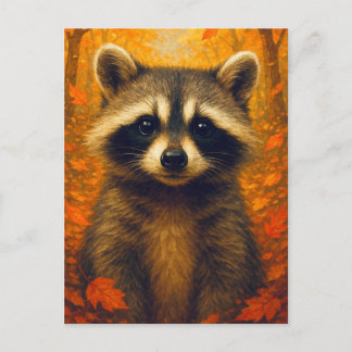 Autumn Raccoon Postcard Cute Animal Fall Forest