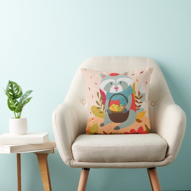Autumn Raccoon Throw Pillow (Chair)
