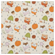 Autumn Rain and Animals Fabric