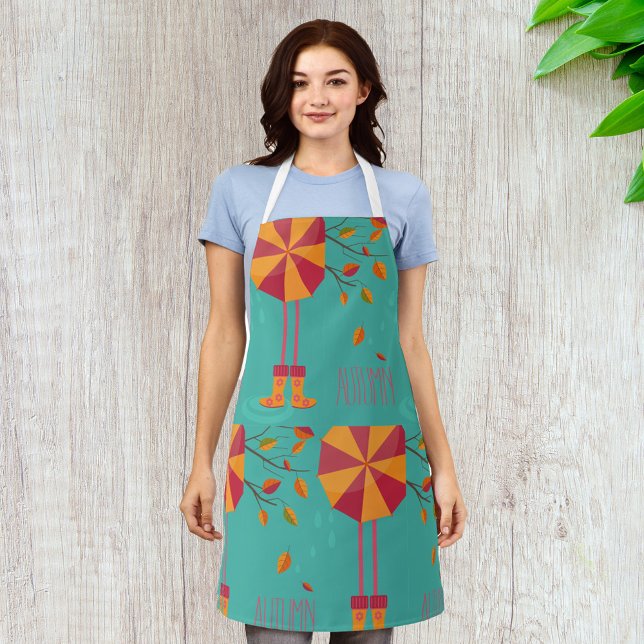 Autumn Rain Boots and Umbrella Fall Leaves  Apron (Creator Uploaded)