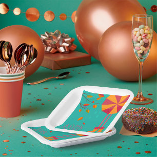 Autumn Rain Boots and Umbrella Fall Leaves Paper Plates