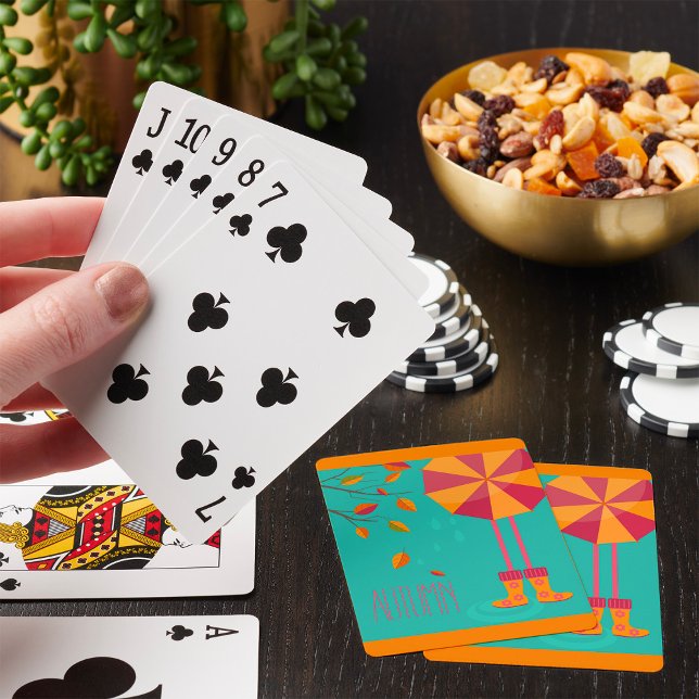 Autumn Rain Boots and Umbrella Fall Leaves  Poker Cards (Creator Uploaded)