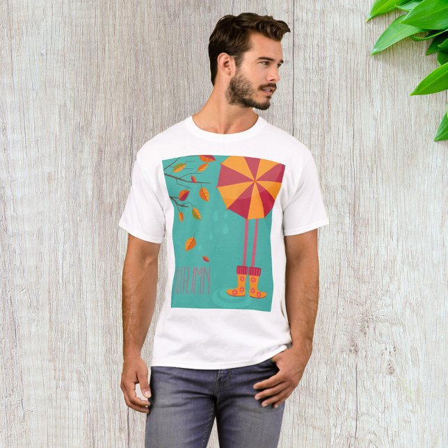 Autumn Rain Boots and Umbrella Fall Leaves  T-Shirt (Creator Uploaded)