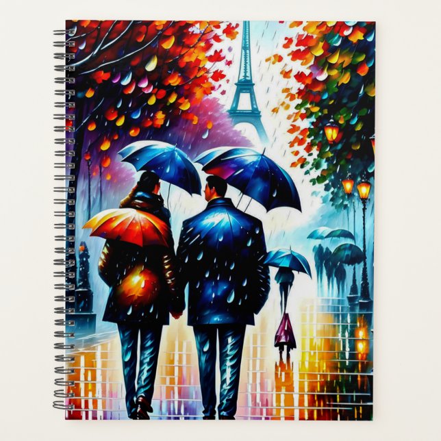 Autumn Rain Eiffel Tower Paris France Planner (Front)