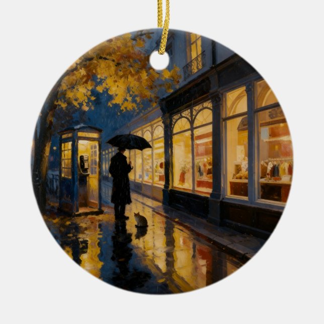 Autumn Rain Phone Booth Ornament (Front)