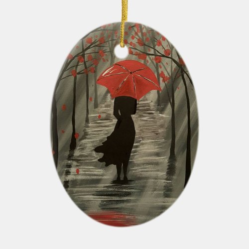 Autumn Rain Red Umbrella Ornament