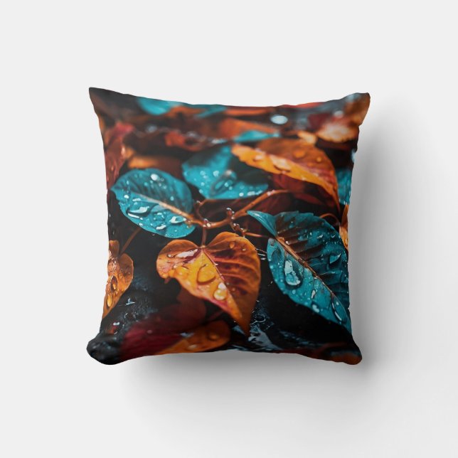 “Autumn Rain: Vibrant Fall Leaves" Throw Pillow (Front)