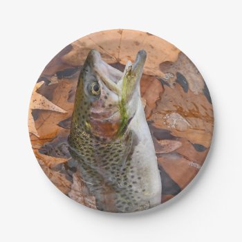 Autumn Rainbow Trout Paper Plates by WackemArt at Zazzle