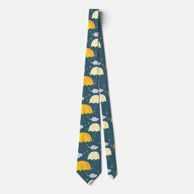Autumn Rainy Day with Umbrella Pattern Dark Neck Tie (Front)