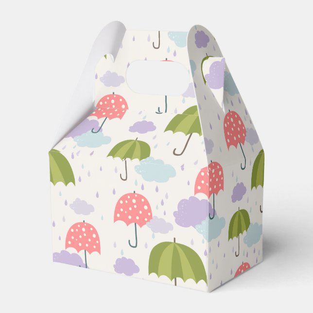 Autumn Rainy Day with Umbrella Pattern Favor Boxes (Back Side)