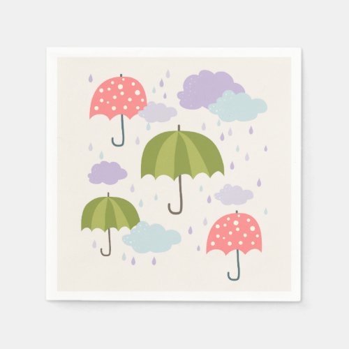 Autumn Rainy Day with Umbrella Pattern Napkins