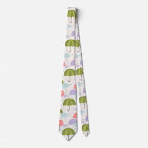 Autumn Rainy Day with Umbrella Pattern Neck Tie