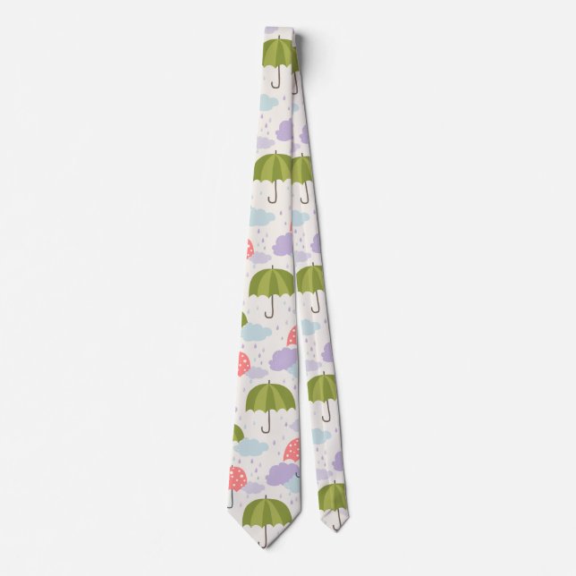 Autumn Rainy Day with Umbrella Pattern Neck Tie (Front)