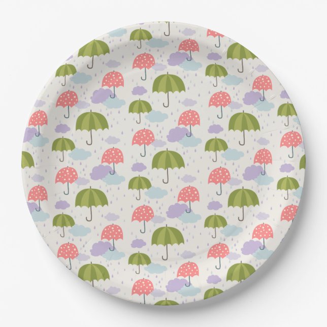 Autumn Rainy Day with Umbrella Pattern Paper Plates (Front)