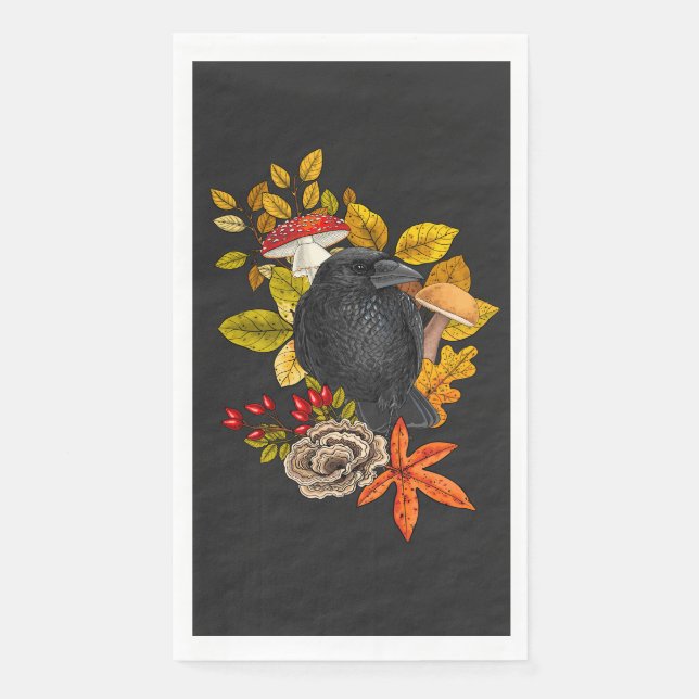 Autumn raven paper guest towels (Front)