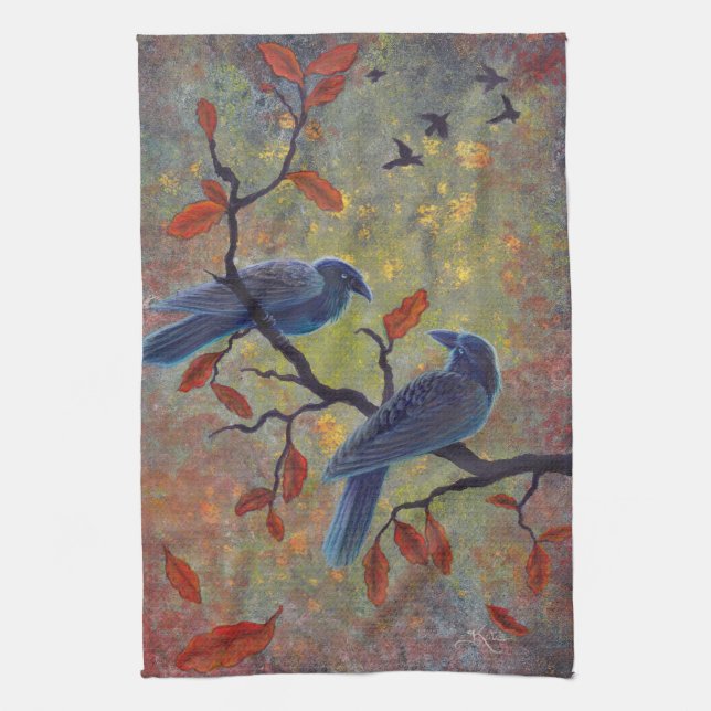 Autumn Ravens Kitchen Towel (Vertical)