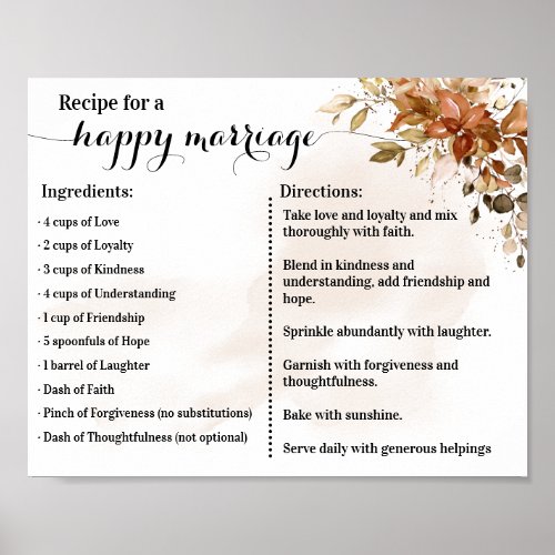 Autumn Recipe for a Happy Marriage Newlyweds Gift Poster