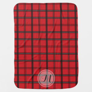 Autumn Red and Black Tartan Plaid Monogram Swaddle Blanket