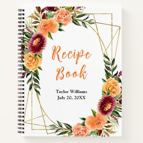 Autumn Red and Orange Floral Recipe Book