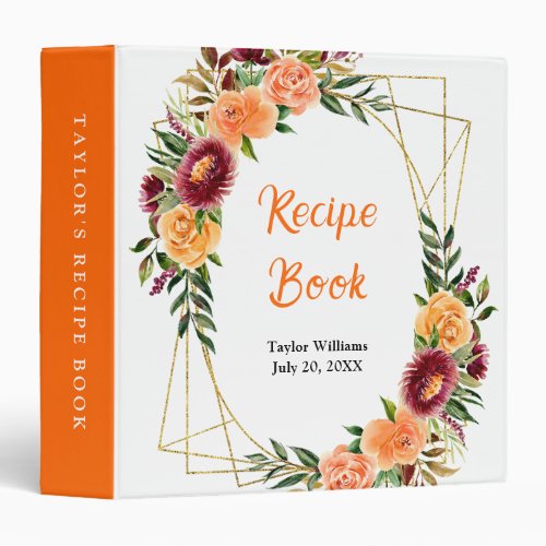 Autumn Red and Orange Floral Recipe Book 3 Ring Binder
