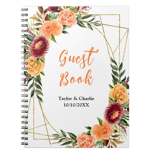 Autumn Red and Orange Floral Wedding Guest Book