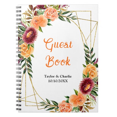 Autumn Red and Orange Floral Wedding Guest Book