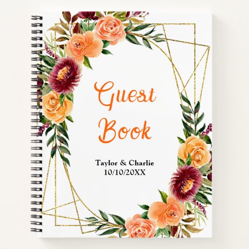 Autumn Red and Orange Floral Wedding Guest Book