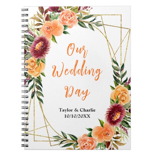 Autumn Red and Orange Floral Wedding Planner Notebook