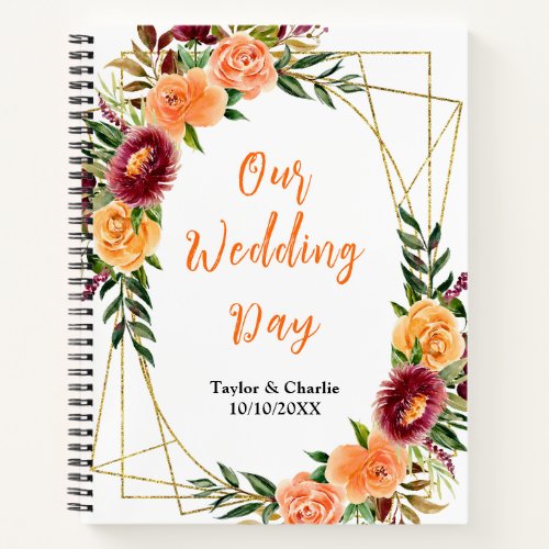 Autumn Red and Orange Floral Wedding Planner Notebook