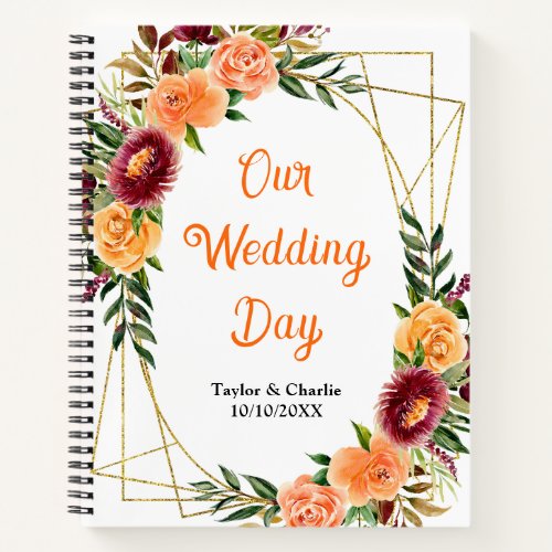Autumn Red and Orange Floral Wedding Planner Notebook